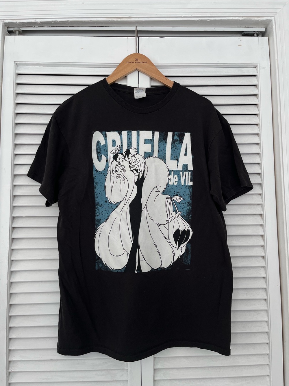 Disney Black Cruella Graphic Tee with White & Teal Print